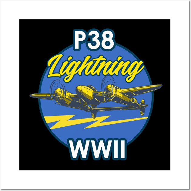 P-38 Lightning WWII Vintage Aircraft Wall Art by Mandra